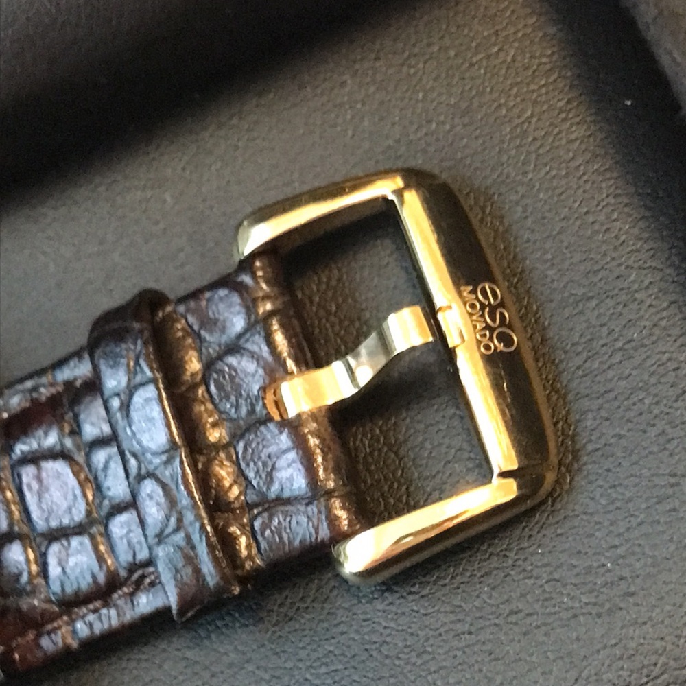 ESQ Movado Synthesis Gold-Tone Rectangular Watch with Brown Leather Strap - Picture 6 of 6